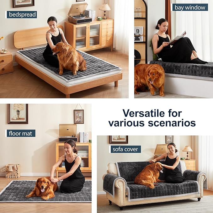 Couch Cover for Dogs Washable,Anti-Slip Back Cat Mat Pet Pad Blanket for Furniture Protector,Fuzzy Pet Sofa Cover for 3 Cushion Couch Sofa Pets Friendly (Dark Gray, 1pc/36"x58"/Seat Cover)