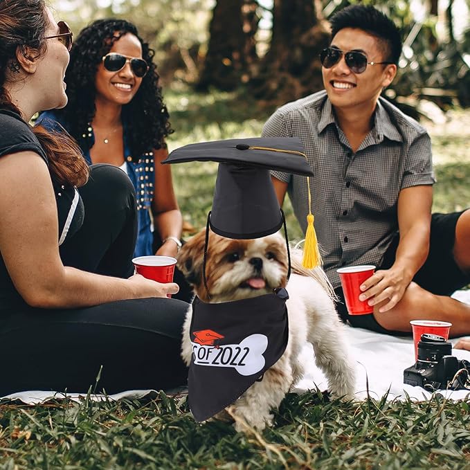 Pet Graduation Cap and Decorative Dog Bib Set, Triangle Saliva Towel Bandana for Puppy, 2pcs Party Supplies for Dog Graduation Celebration