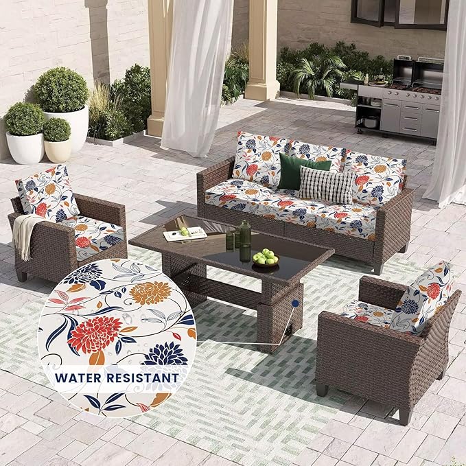 HANDONTIME 8Pcs Outdoor Cushion Covers Waterproof Patio Cushion Covers Boho Stretch Outdoor Couch Cover Replacement Patio Furniture Cover for Pets Sofa Cover Washable (Colorful Boho,Cover Only)
