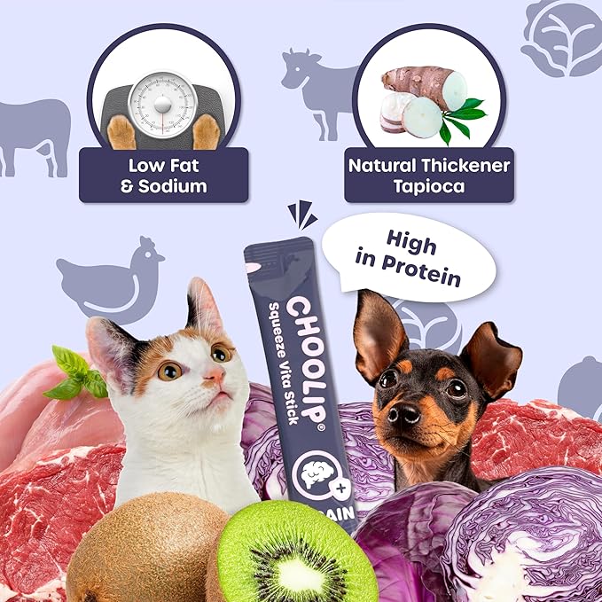 Choolip Bundle | Variety + Brain Pouches. 14 Squeeze Vita Sticks (7 Variety + 7 Brain) with Essential multivitamins. [Both Products are for Cats & Dogs of All Life Stages]