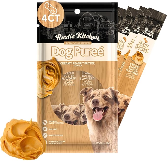 Wild Eats Lickable Dog Treat Creamy Peanut Butter, 4 ct - Premium Dog Puree Meal Topper for Dogs, Spreadable Dog Treat Paste for Lick Mats (20g/.07g Tubes)