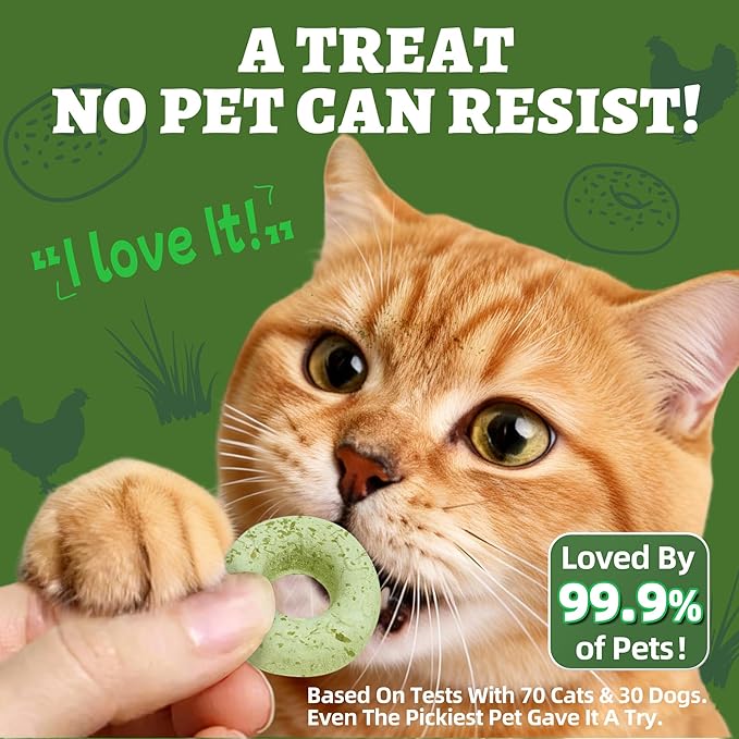 Wellix Cat Grass Treats Freeze-Dried Donut for Cats & Dogs - Hairball Control,Gut Health for Dental Cat Treats - Natural Teeth Cleaning for Kittens Training Snacks Chicken Formula 3oz
