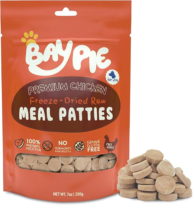 Freeze-Dried Raw Chicken Dog Food Meal Patties - Single Protein Source | Grain-Free & No Additives | High Protein Low Fat Training Reward | Also Great as Toppers or Treats,7 oz
