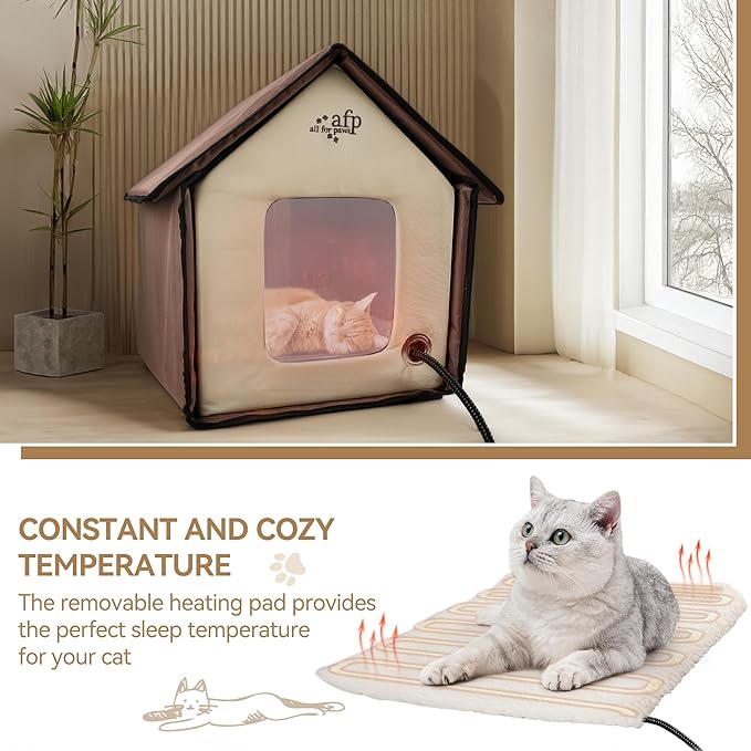ALL FOR PAWS Heated Cat House, Indoor Cats Home for Winter with Heated Pad, Cat Houses & Condos, Heater Cat Bed for Feral Kitty, Thermo Kitty Home