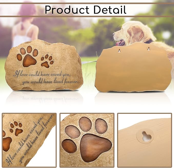Jetec Dog Memorial Stone Dog Garden Memorial Stone Paw Prints Pet Headstone Resin Grave Marker Pet Loss Gifts Sympathy Gifts for Indoor Outdoor, 11 x 7.5 Inch