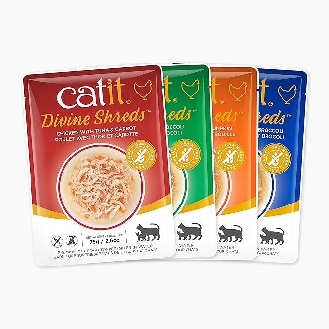 Catit Divine Shreds Premium Cat Food Topper, 12 Pack, Chicken