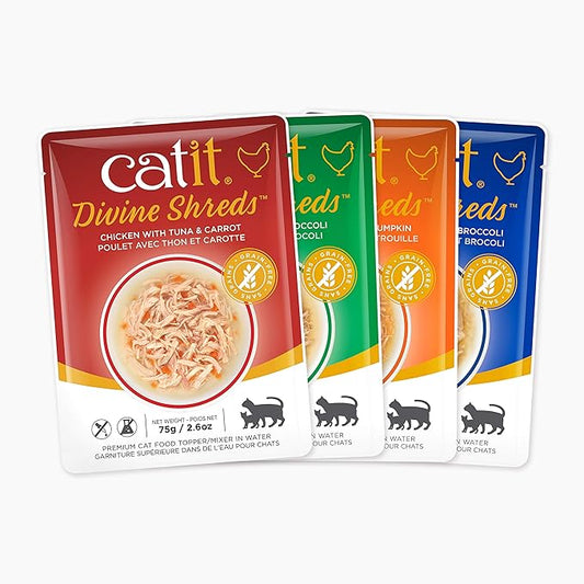 Catit Divine Shreds Premium Cat Food Topper, 12 Pack, Chicken