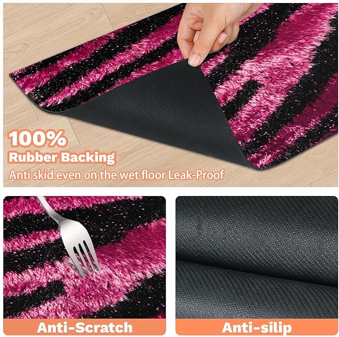 Tiger Skin Dog Food Mat for Floors Absorbent Dog Bowl Mat for Food and Water Dispenser Quick Dry Cat Food Placemat Pet Supplies 12" x 20", Pink Tiger Print