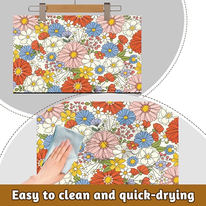 GLOBLELAND Florals Pet Food Mat for Floors 11.8×20 inch Dogs Food Mats Absorbent Dog Bowl Mat Quick Dry Dog Cat Pet Placemats Pets Supplies for Water Dispenser