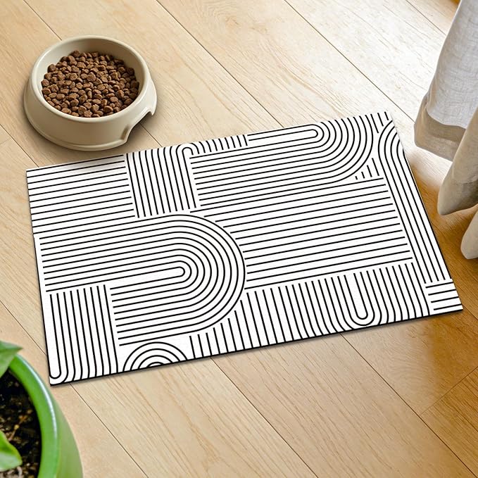 GLOBLELAND Bohemian Minimalism Pet Food Mat for Floors 11.8×20 inch Dogs Food Mats Absorbent Dog Bowl Mat Quick Dry Dog Cat Pet Placemats Pets Supplies for Water Dispenser