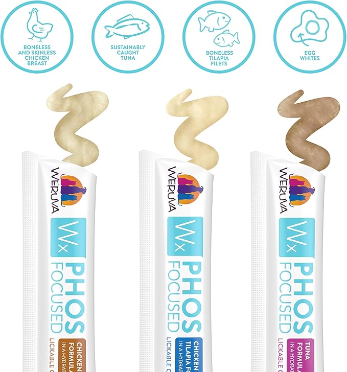 Weruva Wx Phos Focused, Lickable Cat Treat Variety Pack, 0.5oz Tube, Pack of 50
