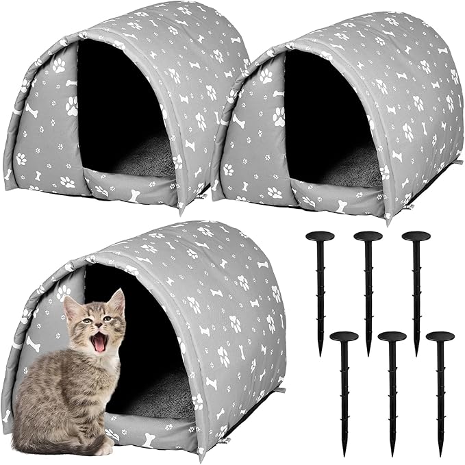 3 Pcs 21.26" x 16.54"x 14.17" Cat Houses for Outdoor Cats Bulk Weatherproof Waterproof Rainproof Foldable Cotton Insulated Feral Dogs Tent Shelter Pet Beds for Warm Outdoor Indoor Garden a 6kg Kitten