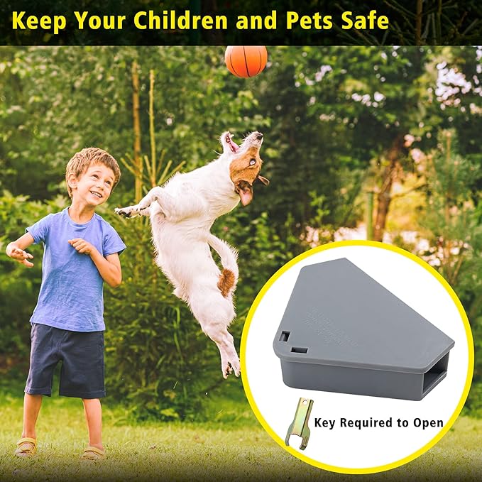 Anblak Mouse Station with Keys Grey 12 Pack, Key Required Mouse Stations, Mice Stations, Keeps Children and Pets Safe Indoor & Outdoor