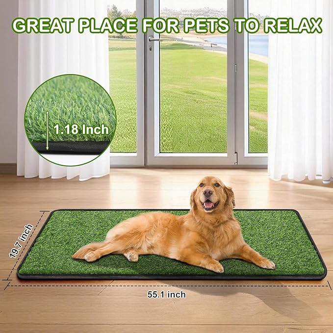 Artificial Grass Mat, Dog Grass Pee Pads, Fake Grass Pad for Pets Potty Training, Soft Grass Pad Rug, Grass Doormat with Drainage Holes, Pet Turf for Indoor Outdoor Use, Washable(19.7"*55.1")