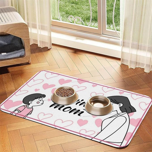 Pet Feeding Mat Happy Mother's Day Floral Gift for Mom Jp Absorbent Pet Placemat for Food Water Bowl with Waterproof Rubber Backing 24x16In Quick Dry Water Dispenser Mat Dog Cat