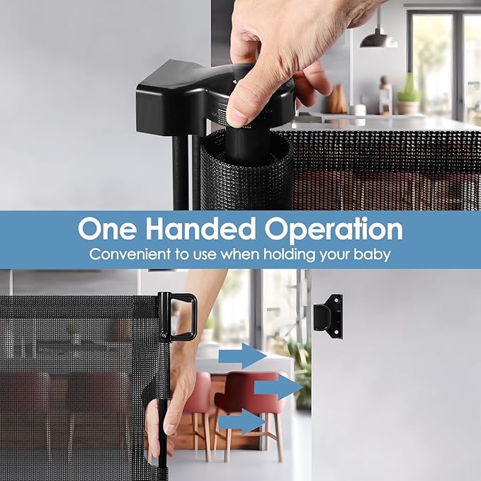 Reinforced 120 Inch Extra Wide Retractable Baby Gates with Support Rods, Upgrade Retractable Dog Gate to Prevent Bottom Crawling Through, 10 Ft Extra Long Mesh Gate Pet Gate for Large Openings, Black