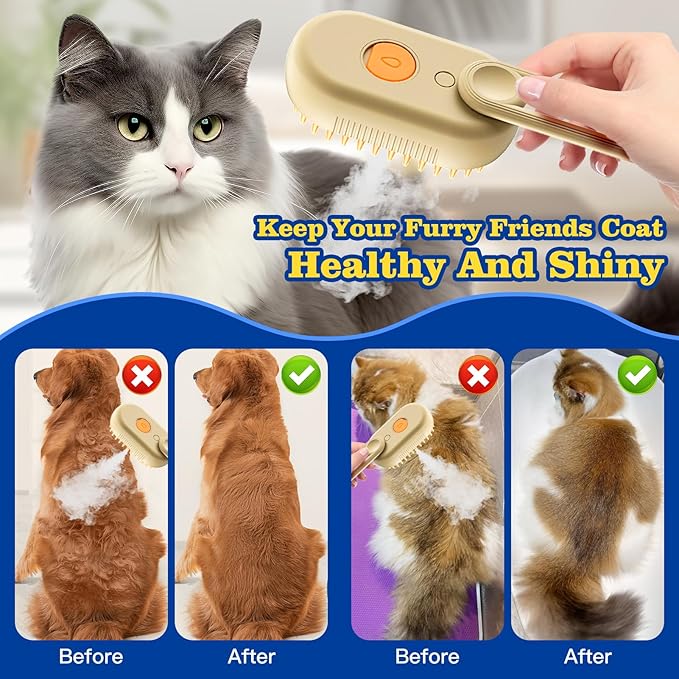 4 in 1 Cat Steam Brush for Shedding Cat Steam Brush Spritz Defur Comb for Cats With Shedding Steamy Pet Hair Brushes Indoor Steamer Dog Steaming Cepillo Para Gatos Con Vapor Misting Pets Grooming Comb