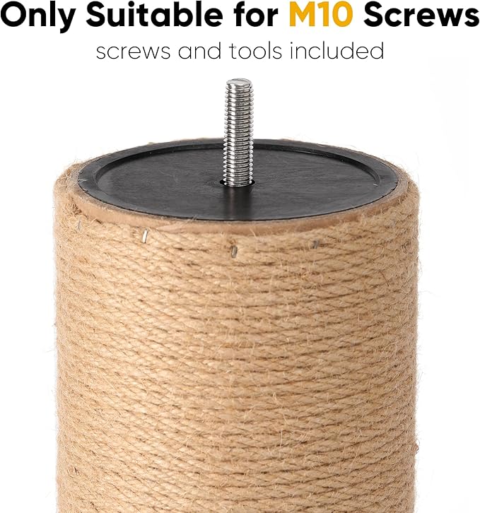 FUKUMARU Scratching Post Replacement, 15.7 X 4.8 Inch Natural Jute Rope Scratching Post Refill with M10 Screws
