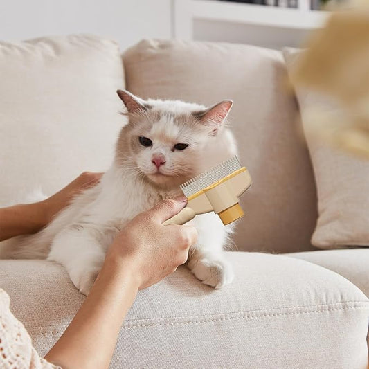 Cat Brush for Shedding - Self-Cleaning Grooming Non-Slip Handle,Long Hair Cat Brush Dematting Comb,for Long Short Puppy Kitten Pet Undercoat Indoor Home Travel Bath Massage