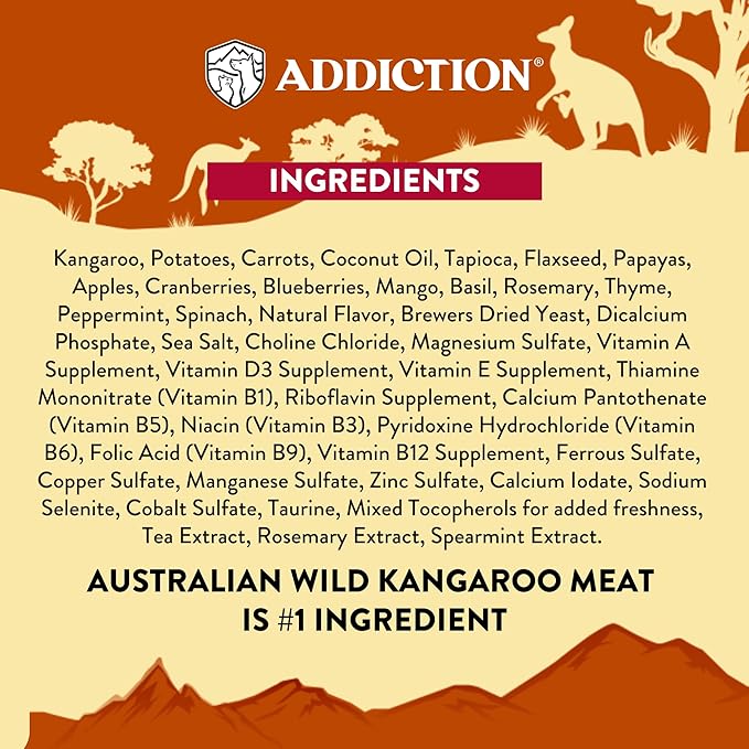 Addiction Outback Kangaroo Feast Air-Dried Grain-Free Dog Food – Complete Meal or Topper with Natural Ingredients for Digestive and Skin & Coat Health, 2lb