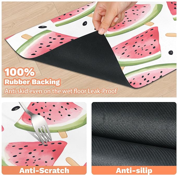 Watermelon Dog Food Mat for Floors Absorbent Dog Bowl Mat for Food and Water Dispenser Quick Dry Cat Food Placemat Pet Supplies 24" x 32", Fruit Slices
