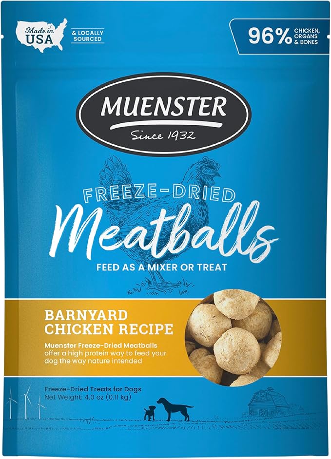Muenster Freeze Dried Chicken Meatball Dog Treats (4oz) - Grain Free, Made in USA