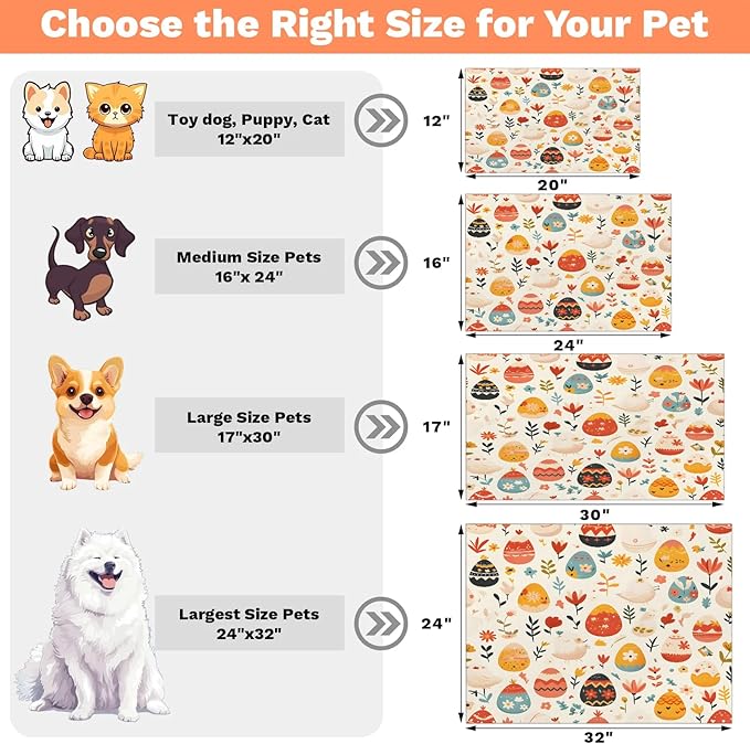 Spring Easter Dog Food Mat for Floors Absorbent Dog Bowl Mat for Food and Water Dispenser Quick Dry Cat Food Placemat Pet Supplies 16" x 24", Wildflower Egg