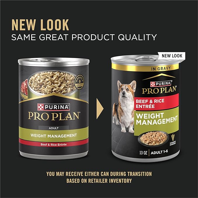 Purina Pro Plan Weight Management Wet Dog Food Beef and Rice Entree in Gravy - (Pack of 12) 13 oz. Cans
