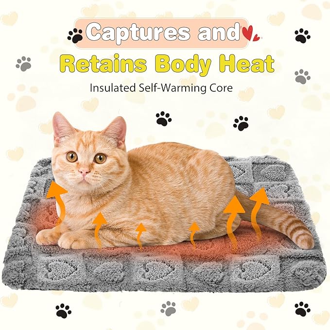 3 Pack Self Warming Cat Bed Mat Self Heating Dog Pad Reflects Body Warm Thermal Pet Pad Washable Non Slip Crate Kennel Bed Mat for Indoor Outdoor, 20 x 15 Inch(Gray)