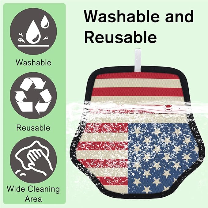 Retro Stars Stripes Electrostatic Pet Hair Removal Glove for Cats & Dogs - Reusable Grooming Mitt for Couch, Carpet, Car Seat & Laundry - Large 9x9 Inch