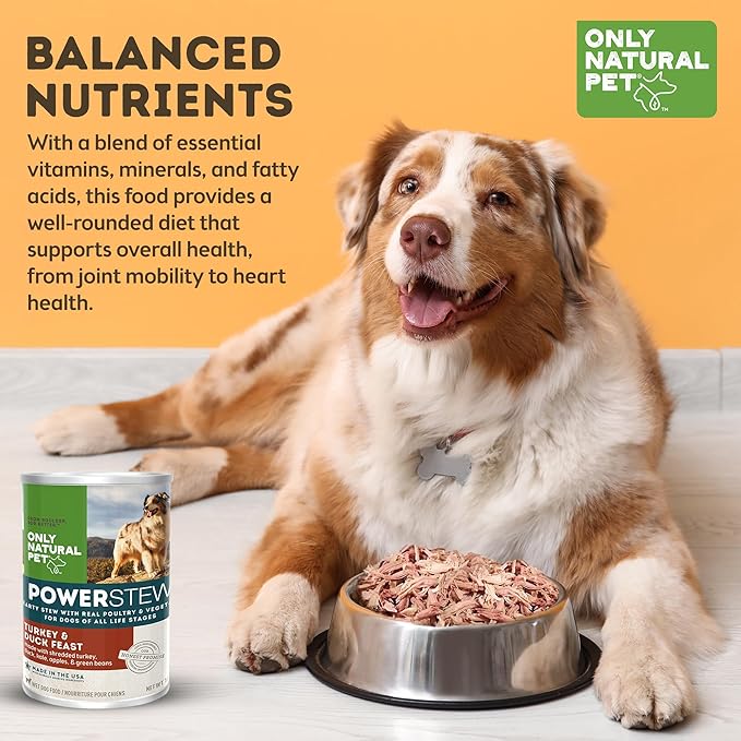 Only Natural Pet PowerStew Turkey & Duck Feast Wet Dog Food – Legume and Grain-Free with Savory Broth & Vegetables, Balanced for All Breeds and Ages, 12.5 oz Cans, Pack of 6 (T)