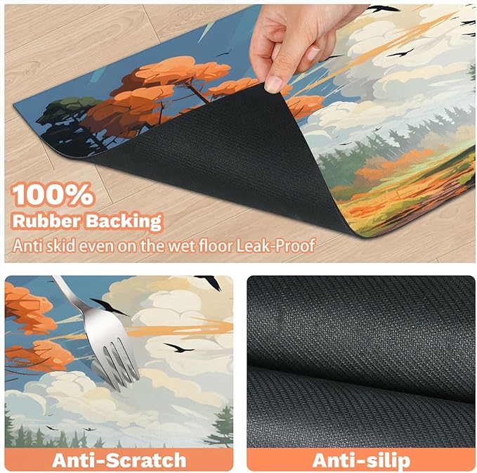 Autumn Forest Dog Food Mat for Floors Absorbent, Quick Dry Water Dispenser Mat for Food, Water, Pet Supplies 17" x 30", Thanksgiving Harvest