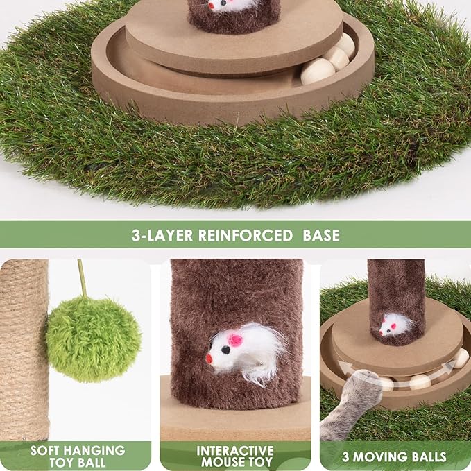 Cat Scratching Post, 35 Inch Tall Cat Scratcher Cat Tree Tower with Hanging Ball for Indoor Cats Adults,Snake Plant Sisal Rope Kitten Scratch with Interactive Mouse Cat Toy
