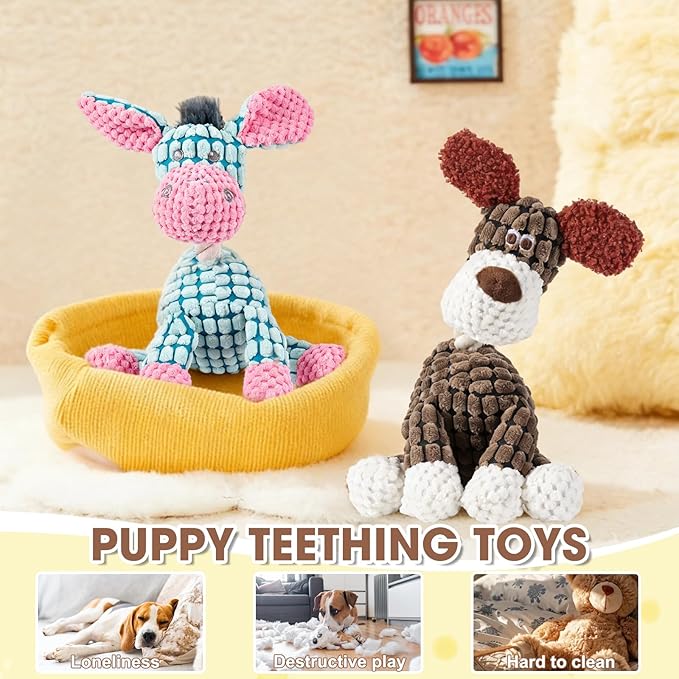 Indestructible Dog Toys,New Dog Toys for Aggressive Chewers,Squeaky Durable Chew Toy for Indoor Pups Teething,Puppy Teething Toys (Blue Donkey)