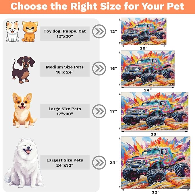 Cool Car Dog Food Mat for Floors Absorbent, Quick Dry Water Dispenser Mat for Food, Water, Pet Supplies 12" x 20", Watercolor Car