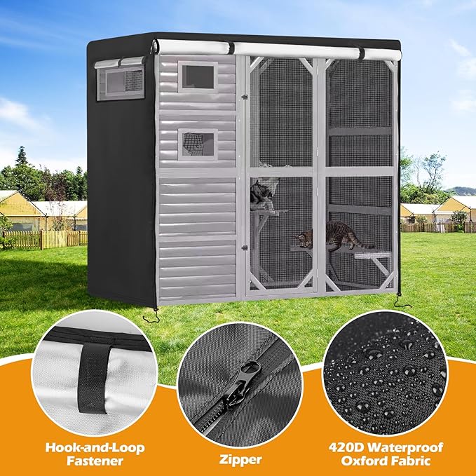 Catio Cover,79" L x 37" W x 70" H Cover for Catio Outdoor Cat Enclosure Waterproof, 420D Cat Cage Covers for Aivituvin Cats Catios, Outdoor Cats Enclosure Covers(Black)(Catios Not Included)