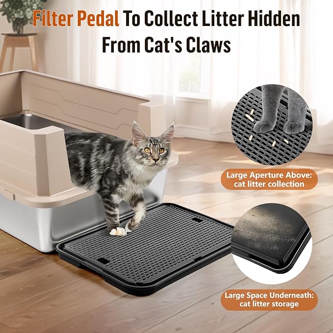 Large Cat Litter Box Step Mat, 16.5"x11.2" Cat Ramp Stairs, Cat Litter Catcher for Self-Cleaning Litter Box, Cats Pedal Step Stool Ideal for Kitten & Older Cats (Black)