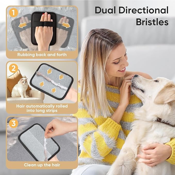 Electrostatic Pet Hair Fur Remover – Reusable Fur & Dander Remover for Furniture, Laundry, and Car | Grooming & Deshedding for Cats & Dogs, Hair-Free Home Cleaning Tool