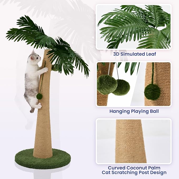 37.4-in Sisal Cat Scratching Post, Green/Brown