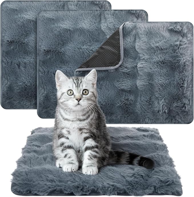 3 Pack Dark Gray Self Warming Cat Bed Indoor 16''x16'' Cat Self Heating Mat Soft Thermal Kitten Bed Heated Pet Dog Pad Washable Removable for Outdoor Use Non Slip Reflect Body Heat