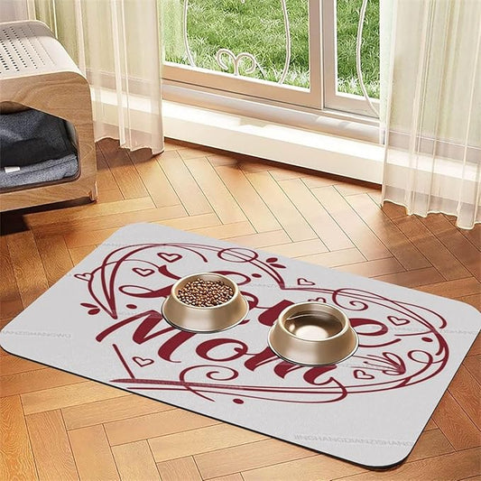 Pet Feeding Mat Absorbent Dog Mat for Food Water Bowl No Stains Quick Dry Water Dispenser Mats Happy Mother's Day Floral Gift for Mom Hr Dog Accessories Pet Supplies Bowl Messy Drinkers 24x16In