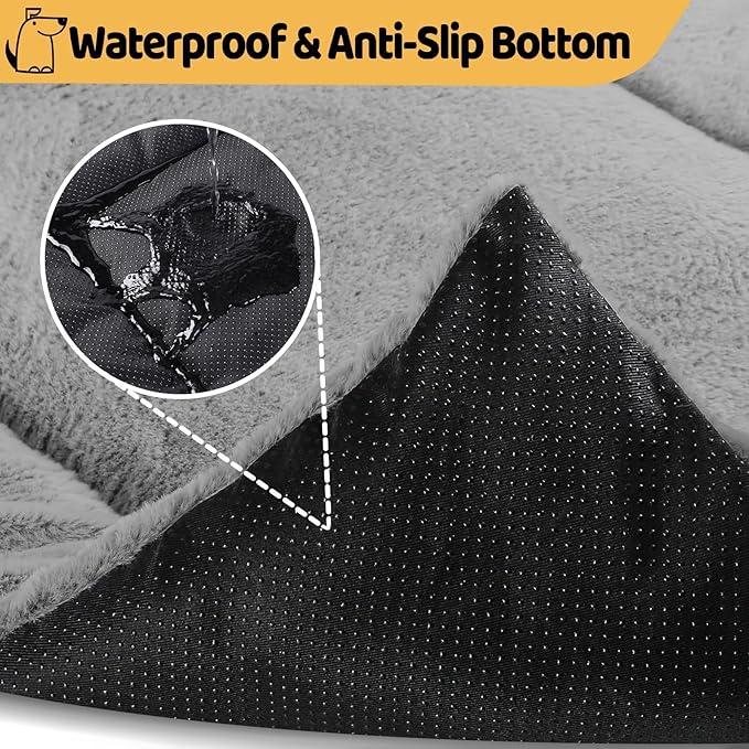 Dog Crate Pad 48 Inch, Washable Plush Kennel Mat for XXL Dogs, Anti-Slip Cushioned Pad for Wire and Metal Crates, Indoor, Travel and Training Use, Dark Grey