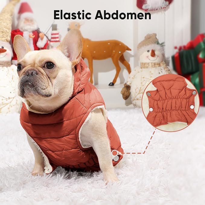 Fleece Lining Dog Hoodie with Harness Built in,Extra Warm Small Dog Jacket in Winter Puppy Coats with Drawstring Hooded,Orange S