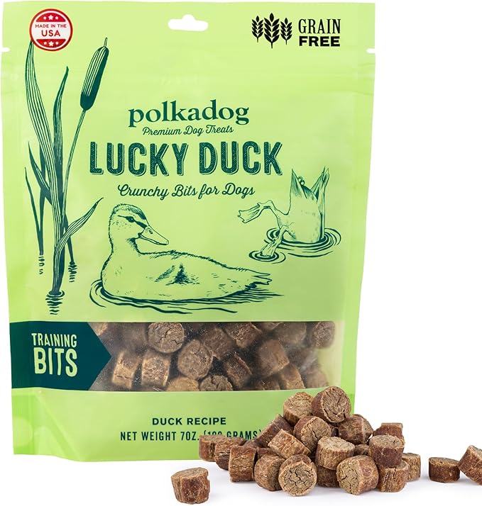 Polkadog Lucky Duck Crunchy Training Bits – All Natural, Grain Free Healthy Training Treats for Dogs. Handcrafted & Made in USA. Great for Dogs with Allergies or Sensitive Stomachs – 7oz