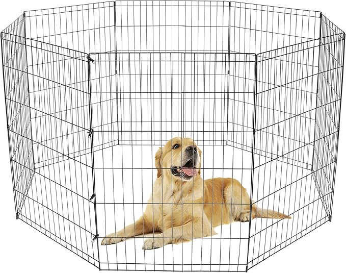 Pet Dog Playpen 24/30/36/42/48 Inch Metal Portable Dog Exercise Pen Indoor Outdoor Folding Yard Puppy Dog Fence for Small Medium Large Dogs 8 Panel