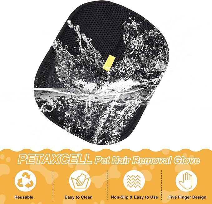Pet Hair Removal Gloves, Reusable Electrostatic Pet Gloves for Cats Dogs Grooming, Thickened, (2Pcs & Black), Intended for Clothing/Couch/Carpet/Car Seat