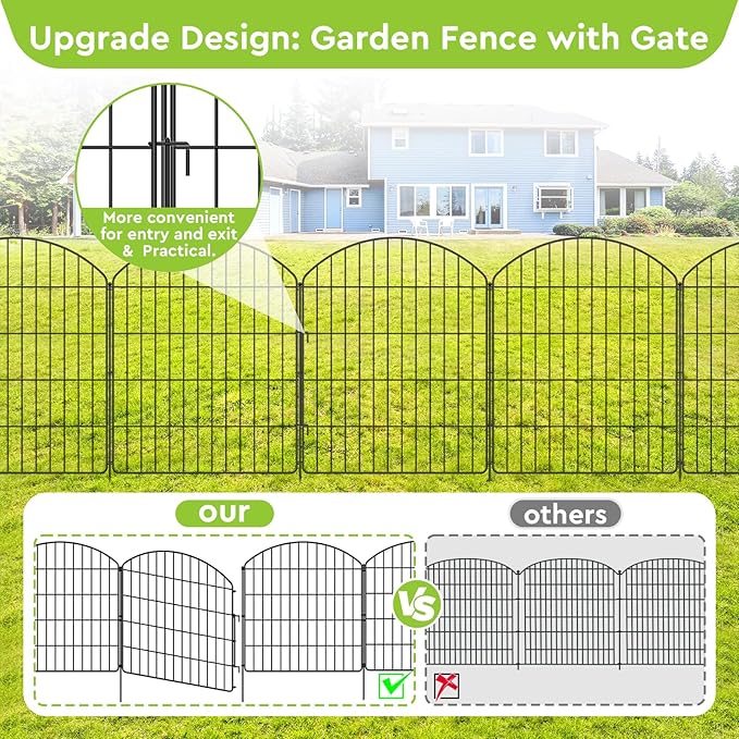 Garden Fencing Animal Barrier 12Pcs, 10 Panels + 2 Gate, 30in (H) x 23.6ft (L), No Dig Fence, Rustproof Metal, Flower Edging for Yard & Patio Outdoor Landscape, Arched