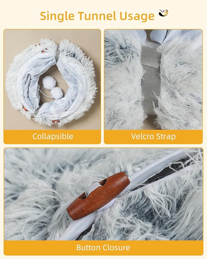 3-in-1 Cat Toys, 34'' Tall Cat Scratching Post with Donut Tunnel, Fluffy Plush Peekaboo Cave for Indoor Pets Such as Kittens, Puppies, Rabbits, and Ferrets