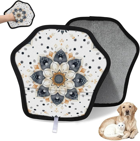 Floral Flower Pattern Electrostatic Pet Hair Removal Glove for Cats & Dogs - Reusable Grooming Mitt for Couch, Carpet, Car Seat & Laundry - Large 9x9 Inch