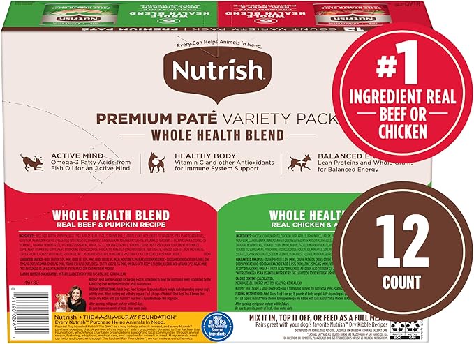 Rachael Ray Nutrish Premium Pate Wet Dog Food, Chicken and Beef Variety Pack, 13 Ounce Cans (Pack of 12)
